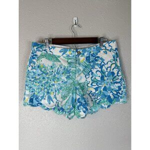 Lilly Pulitzer Buttercup Scalloped Hem Shorts Sz 10 Blue Green Coastal Vacation